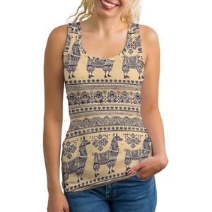 Leuke alpaca lama met etnische ornamenten lichtgewicht tanktop voor vrouwen mouwloze workout tops yoga racerback hardloopshirts M