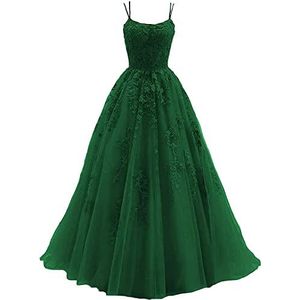 Beyonddress Avondjurk voor dames, kant, applicaties, lange spaghettibandjes, tule, formele jurk voor feestjes, groen, 50