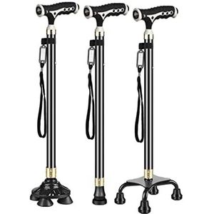 Verstelbare LED-wandelstok met 3 antisliprubbers Pad Loophulpapparaat Lichtgewicht flexibele en duurzame wandelstok voor oudere, gehandicapte en gehandicapte gebruikers (zwart1)