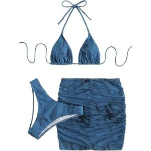 3-delige dames sexy rugloze bikiniset, schattig dameszwempak, driehoekige badkleding for strand en vakantie(Color:Blue,Size:M)