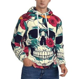 TTIGLHOH Bloemen Schedel Sier Winter Hoodies Voor Mannen Fleece Gevoerde Sherpa Trui Kangoeroe Pocket Comfort Fit, Winter Sweatshirt, Zwart, M