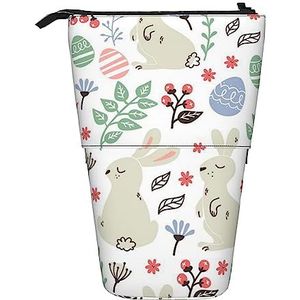 OPSREY Lente Daisy Bloemen Gedrukt Verticale Etui Intrekbare Potlood Tas Draagbare Briefpapier Tas, Bloemen Konijntjes Vogels, Eén maat, Munten Pouch