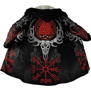 Viking Hooded Jassen Unisex Faux Kasjmier Gewaad Warme Lange Mouwen Mantel Noorse Mythe Kompas En Odin Raven Tattoo Overjas (Color : C, Size : S)