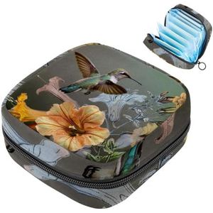 MUOOUM Humming Birds Bloemen Maandverband Opbergtas Menstruatie Pad Tas Draagbare Menstruatie Cup Pouch met Rits voor Tiener Meisjes Vrouwen Dames