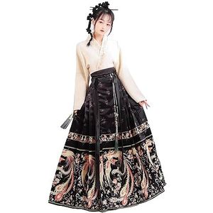 Chinese rok met paardengezicht, Chinese stijlrok, Hanfu Hanfu-jurk for dames, gemaakt in de Ming-dynastie, Chinese stijl, verbeterd paardengezichtrokpak, Halloween-kerstkostuums (Color : XL Black, S