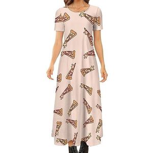 Pizza patroon vrouwen zomer casual korte mouw maxi jurk ronde hals gedrukt lange jurken 7XL