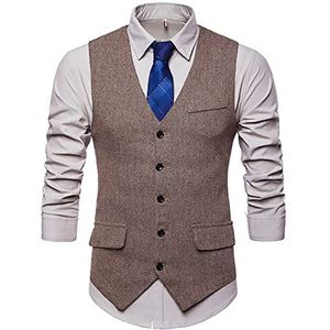 Showu Klassiek Paisley vest voor heren, set met dubbele rij knopen, slim fit, formeel, bruiloft, zakelijk vest, Visgraat/Kaki 3, M