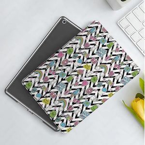 CONERY Hoesje compatibel met iPad 10,2 inch (9e/8e/7e generatie) Good Vibes, zwarte zigzags met kleurrijke cartoonfiguren schattige wolken regenboog geest en snoep Deco, Slim Smart Magnetische Cover