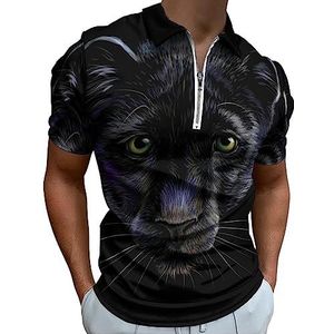 Panther Artistiek Schetsvol Kleurenportret Poloshirt voor Mannen Casual Rits Kraag T-shirts Golf Tops Slim Fit
