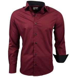 Subliminal Mode: Gemakkelijk te strijken herenoverhemd, met tweekleurige kraag, effen, lange mouwen, smalle pasvorm, zakelijk, cadeau-idee, Kerstmis, valentijnsdag, RN44, Bordeaux, XXL
