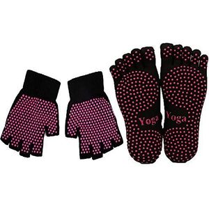 ThreeH Yoga sokken en handschoenen set antislip voor vrouwen yoga dans en pilates met tenen maat 4,5-7, zwart, Eén Maat