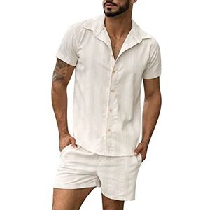 Pyjama voor heren, kort, kleurrijk joggingpak, trainingspak voor mannen, sportpak, heren, korte oversized vrije tijd, tweedelig pak, zomer, ronde hals, korte mouwen, T-shirt, shorts set met trekkoord, Kaki #2, XL