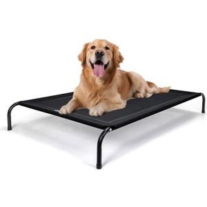 Nobleza Hoogslaper voor grote honden, verkoelend hondenbed, ademend, voor buiten, binnen, tuin, terras, robuust, wasbaar, zwart, XL, 137 x 90 x 20 cm
