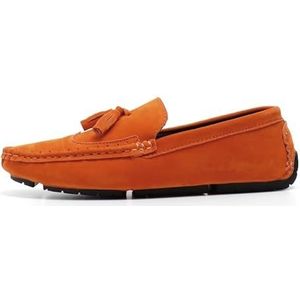 Heren Loafers Vierkante neus Vleugeltips Suède Veganistisch leer met kwastje Antislip Lichtgewicht Platte hak for buiten Feest Instappers (Color : Orange, Size : 39 EU)