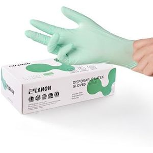 LANON 5 Mil Vitamine-E Gecoate Latex Wegwerphandschoenen Poedervrij, Textuur Handschoenen, Voedselkwaliteit, Groente, Maat L(100 Stuks)