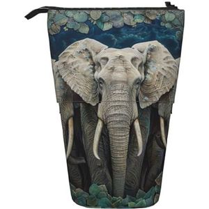 Olifanten Art Print Leuke Etui met Zip Verstelbare Stand Potlood Houder Grappige Make-uptas, Zwart, Eén maat, Tas Organizer
