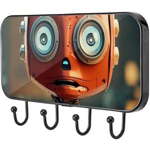 etoenbrc Oranje Robot Kapstok Haken Wandgemonteerd, 4 IJzeren Kapstok Haken voor Hangende Jassen, Decoratieve Kapstokken voor Muur Heavy Duty voor Kleding Tas Sleutel