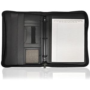 Afneembare Ringbinder en Notepad, A4 PU leren 3-rings map met rits, organizer, notitieblokvakken, pennenhouder, zwart(Black a)