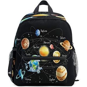 RXYY Kids Rugzakken Zonnestelsel Galaxy Universe Zwarte Schouder Reizen Peuter School Tas Rugzak met Borstriem voor Meisjes Jongens