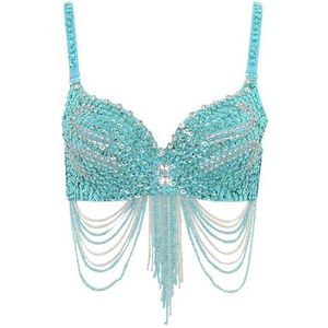 LHSJYG Pailletten BH Womens buikdans top glanzend korset crop top pony strass pailletten club beha spaghettibandjes beugel push-up bustier tops, Hemelsblauw, 34