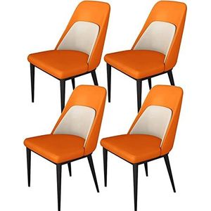 GEIRONV Moderne eetkamerstoelen, set van 4, met metalen poten, keukenstoelen, kunstlederen zitting van microvezel, woonkamerstoelen Eetstoelen (Color : Orange, Size : 53x44x88cm)