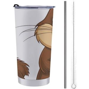 AQRJLPM Cartoon Geanimeerde Bever Auto Cup RVS 20oz Tumbler met Stro en Deksels Lekvrij Geïsoleerde Roestvrij Staal Reizen Koffie Mok Pobtable voor Koude Warme Dranken Camping