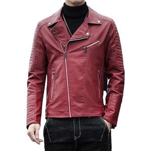 YTR6TW Mannen Slim Fit Jas Mannen Mode Effen Kleur Motorfiets Jassen Mannen Winddicht Lederen Jas, Rood, XS