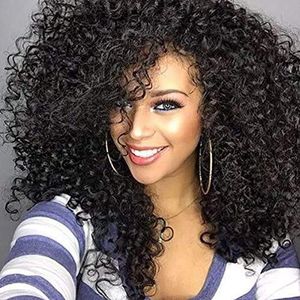 Colourful panda zwarte korte Afro Kinky Krullend Pruiken voor Vrouwen, Pluizige Golvende Braziliaanse Haar Pruik met Pony Natuurlijk Hittebestendige Synthetisch Haar Pruiken
