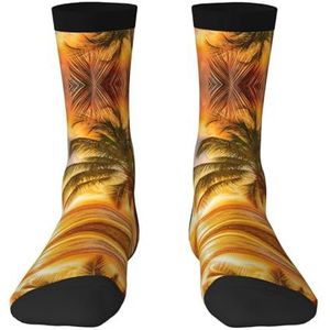 Tropisch strand palmboom zonsondergang volwassen grappige 3d sokken crew sokken nieuwigheid sokken gag geschenken, zachte gezellige sokken., Zwart, Eén Maat