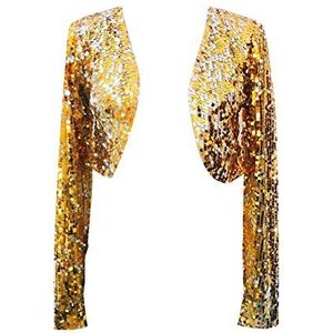 Mengyu Womens Sparkly pailletten lange mouw bijgesneden blazer Bolero schouders op, Goud, Eén Maat