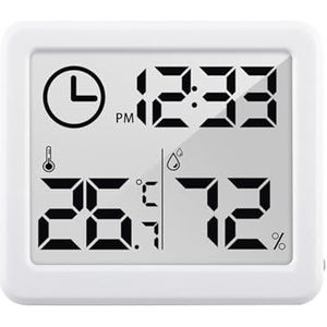 Multifunctionele Thermometer Hygrometer Automatische Elektronische Temperatuur-vochtigheidsmonitor Klok 3,2 Inch Groot LCD-scherm Nauwkeurig En Gemakkelijk Te Lezen(White)