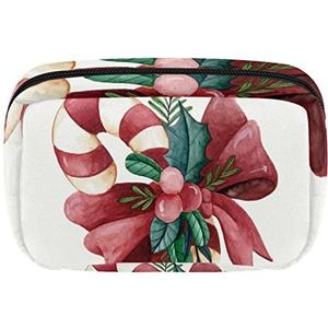 Aquarel Kerst Snoep Riet Cosmetische Rits Pouch Make-up Tas Reizen Waterdichte Toilettassen Voor Vrouwen, Meerkleurig, 17.5x7x10.5cm/6.9x4.1x2.8in