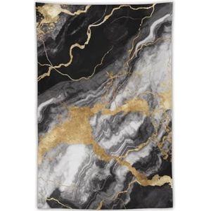 YJWANDO Modern wandtapijt, zwart wit goud folie marmeren print grote polyester opknoping kunst decor voor slaapkamer, woonkamer, slaapzaal - inclusief haken en clips