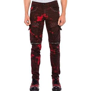 Cipo & Baxx heren jeans broek geribbeld slim fit biker jeans denim rits klinknagels jeans broek burgundy W31 L34