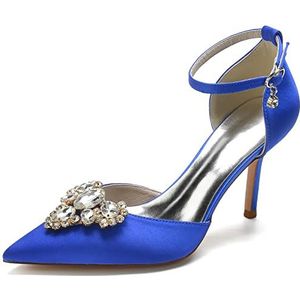 EICOFF Vrouwen Strass Bruiloft Schoenen Stiletto Hoge Hakken Gesloten Neus Bruid Pumps Enkelsluiting Avondfeest Jurk Schoenen,Royal blue,35 EU