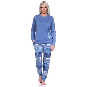 Normann Elegante damespyjama met manchetten en gestreepte broek + hartmotief - ook in grote maten, blauw-melange, 44/46