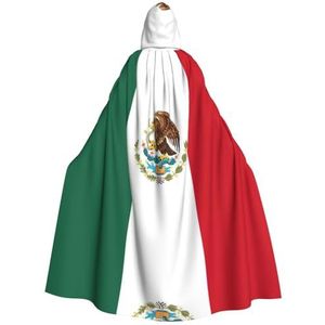 WURTON Vlag van Mexico carnaval cape met capuchon voor volwassenen, heks en vampier cosplay kostuum, mantel, geschikt voor carnavalsfeesten