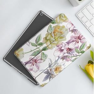 CONERY Hoesje compatibel iPad 10,2 inch (9e/8e/7e generatie) bloemen, rozenblaadjes Sakura Lelie bloemen bloemen bloemen romantische bloemen ontwerp, lichtroze geel varen groen, slanke slimme