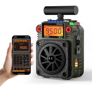 Raddy RF750 Plus AM FM SW Korte golfredio, draagbare miniradio met app-bediening, 297 vooraf ingestelde zenders, verwisselbare accu, T-type-antenne, SOS-alarm voor camping, noodgevallen