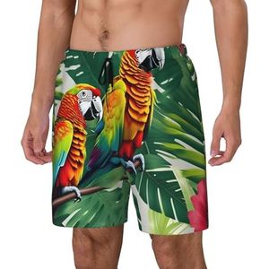 Yyoretp Hawaiiaanse zwembroek met tropische bloemblaadjes en papegaaienprint, sneldrogende strandshort met mesh voering en zakken, Zwart, M