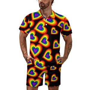 LGBT Regenboog Hart Poloshirt Set Korte Mouw Trainingspak Set Casual Strand Shirts Shorts Outfit L