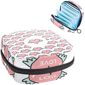 Periode Pouch Draagbare Tampon Opbergtas,Tampon Houder voor Portemonnee Vrouwelijke Product Organizer,Roze Flying Hearts Love, Meerkleurig, 4.7x6.6x6.6 in/12x17x17 cm