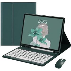 Toetsenbord Hoes met Bluetooth-muis voor Samsung Galaxy Tab A9 Plus/ A9+ 11 inch 2023 Tablet SM-X210/X216/X218, Afneembare Draadloze Toetsenbordcover (QWERTY) met Penhouder, Donkergroen Met Muis