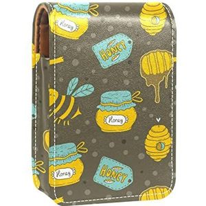 Lipgloss Houder Lipstick Case Draagbare Mini Lipstick Opbergdoos Reizen Lipstick Organizer Case met Spiegel voor Vrouwen Honing Druppelpot Hive Bee Grijs Dot Patroon, Meerkleurig, 9.5x2x7 cm/3.7x0.8x2.7 in