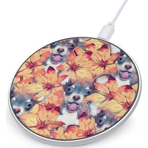 Chihuahua Puppies En Zomer Bloemen Draadloze Oplader 10W Max Draadloze Opladen Pad Compatibel met IPhone Galaxy Mate