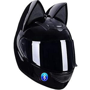 BYBYGXQ Mannen en vrouwen Kattenoren Opklapbare motor Modulaire Bluetooth-helm Volledige gezichtsmotorhelm, schattige kattenoren-helmen met HD-vizierventilatiesysteem DOT/ECE-goedgekeurd (54-62 cm)