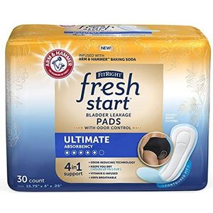FitRight Fresh Start Postpartum en incontinentie pads voor vrouwen, Ultiem absorptievermogen (30 tellen), blaaslekkagepads met de geurbestrijdende kracht van ARM & Hamer (30 stuks, 1 stuks)