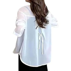 KIKIATA Zomerzonnebrandcrème chiffon shirt, plus size dunne zonbescherming top voor vrouwen, UV-gesneden cool touch vest, chiffon blouses, Wit, 3XL