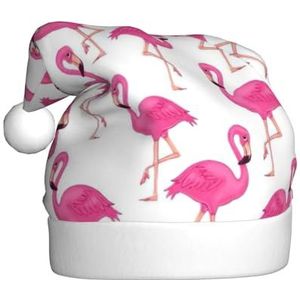 TyEdee roze flamingoprint Xmas Vakantie Hoed voor Volwassenen, Kerstmuts, Zachte Kerstmuts, voor Feestelijke Kerstfeest Decor