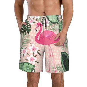 Flamingo Print Heren Zwemmen Shorts Trunks Mannen Sneldrogend Ademend Strand Surfen Zwembroek met Zakken, Wit, XXL